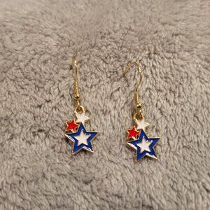 Fourth of July Patriotic Womens Earrings One Pair USA Stars Hanging E49E
